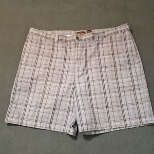 Oak Hill Plaid Shorts Mens 50 Grey Cotton Flat Front Casual Golf